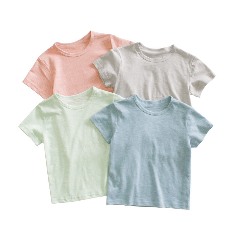 Baby Girl Solid Color Round Neck Basic T-Shirts-0