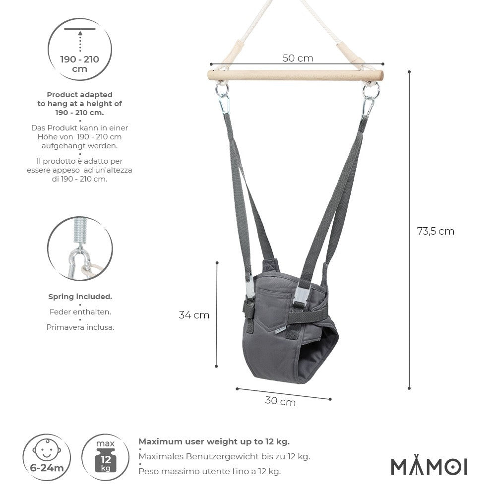 MAMOI® Baby bouncer Grey, Swing seat, Indoor rocking bouncy chair, Toddler jolly jumper rocker, Door frame swings, Jumpers and bouncers for babies from 6 months-2