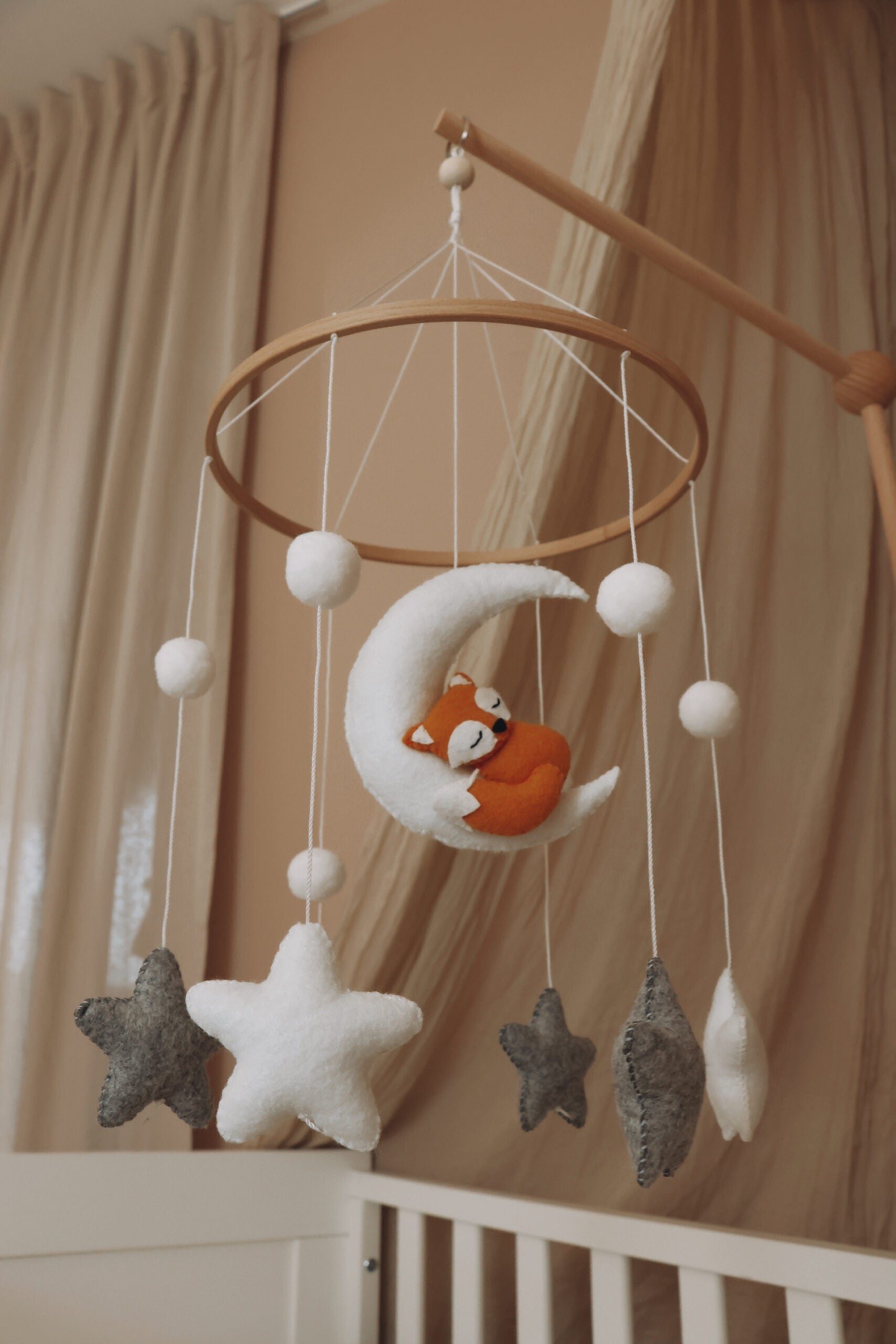 Handmade Sleepy fox baby mobile-6