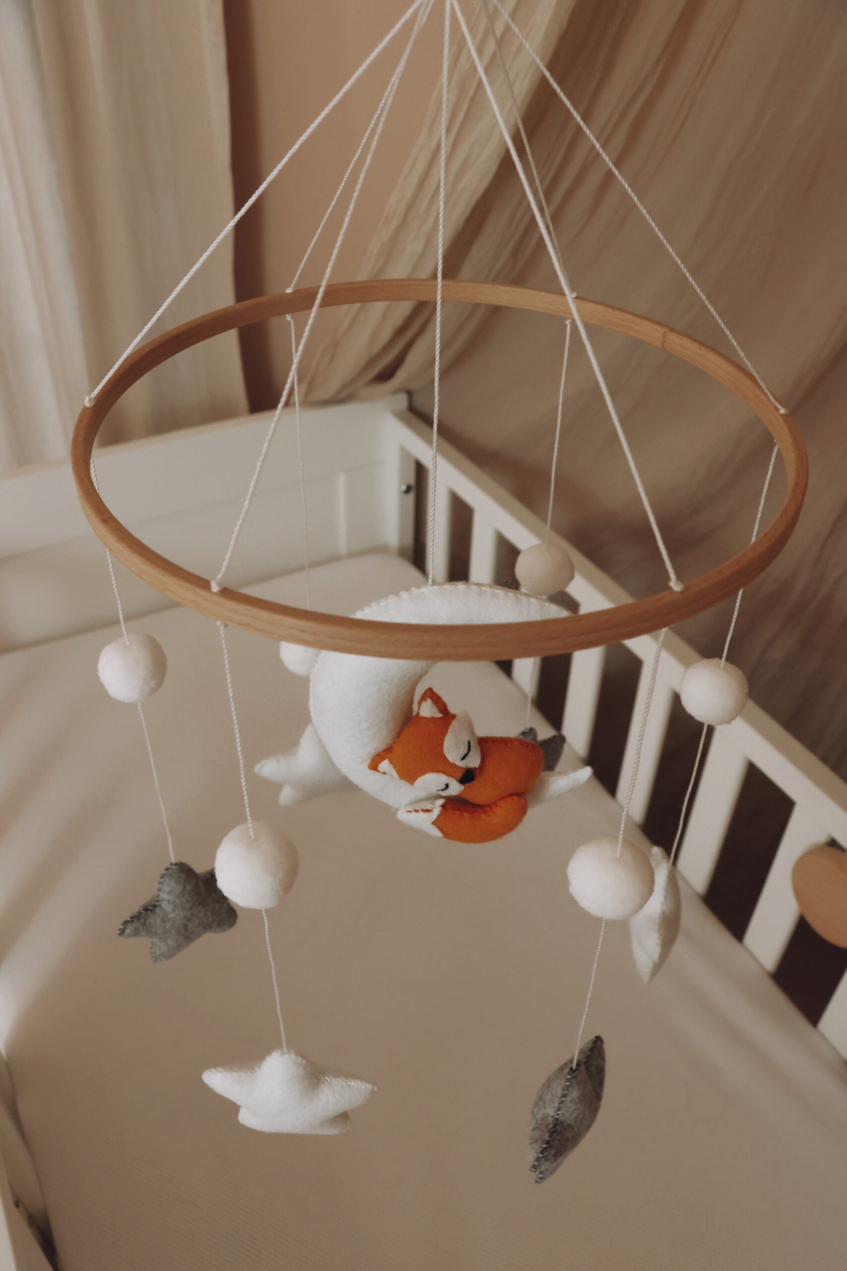 Handmade Sleepy fox baby mobile-5